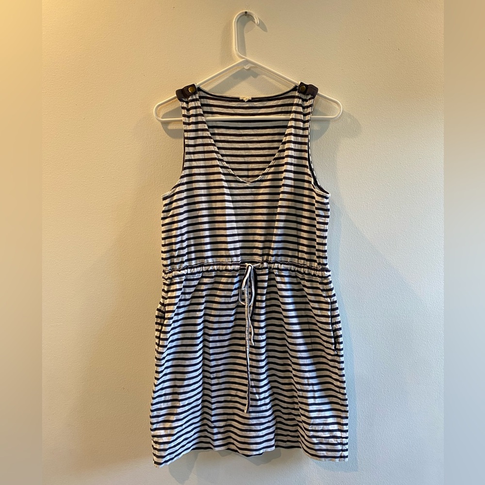 J. Crew Dark Navy and White Striped Sleeveless Drawstring Dress